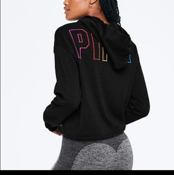 STUNNING VS PINK NEON YELLOW KNIT CROP HOODIE WITH BUNGEE CORDS - Picture 4 of 13